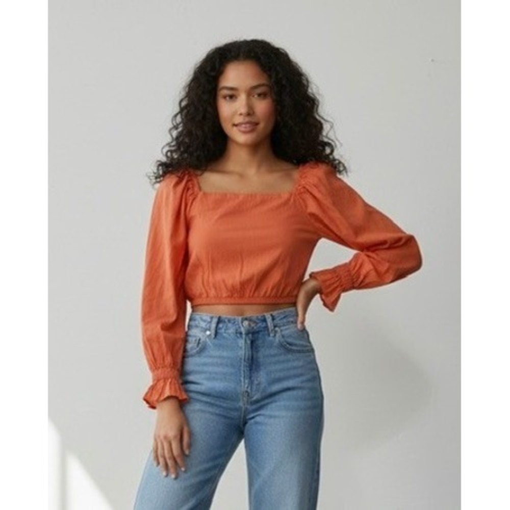 Levi's Orange Textured Cotton Blend Cropped Shirt Size Small S